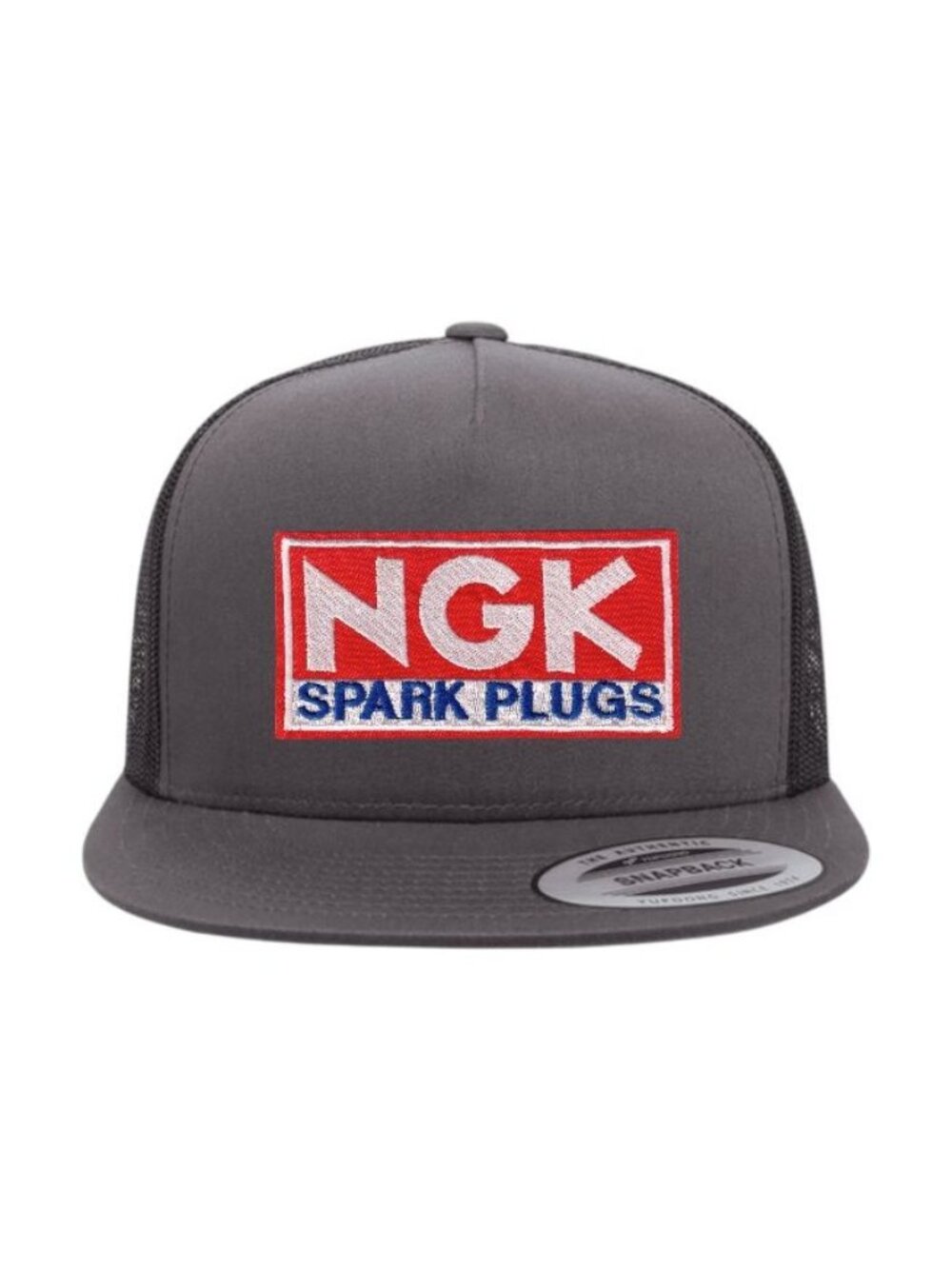 NGK Spark Plugs YP Flat Bill Trucker Hat Mesh Back Snapback Charcoal/black